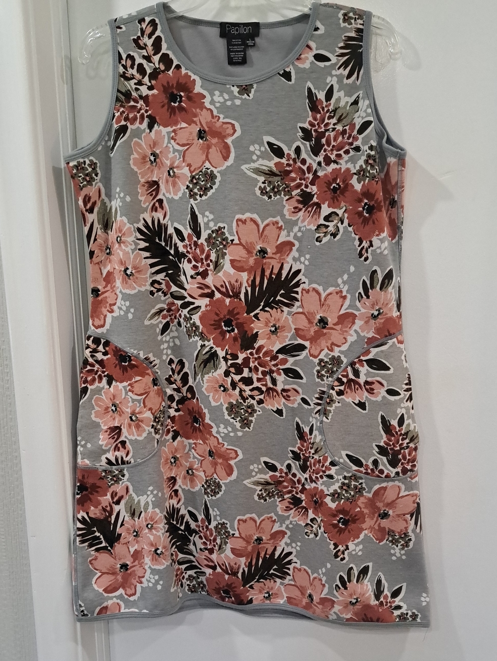 Papillon Light Gray Tank Dress with Floral Accents